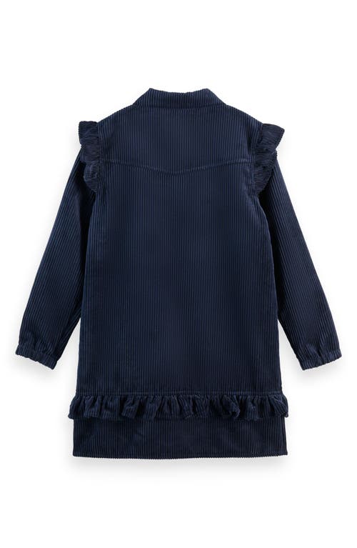 Scotch & Soda Kids' Long Sleeve Ruffled Corduroy Dress In Blue
