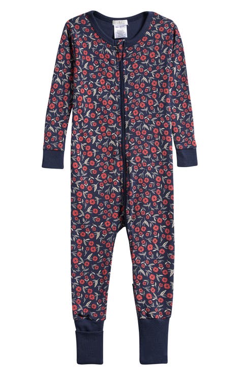 Poppy Floral Print Fitted Footie Pajamas (Baby)