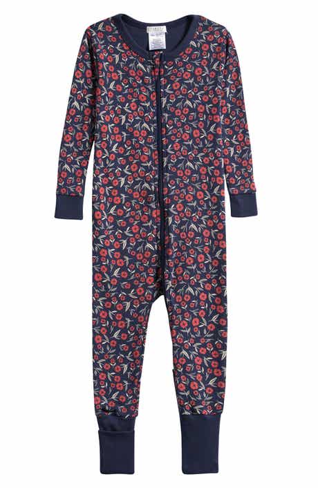 FIRSTS by Petit Lem Poppy Floral Print Fitted Footie Pajamas