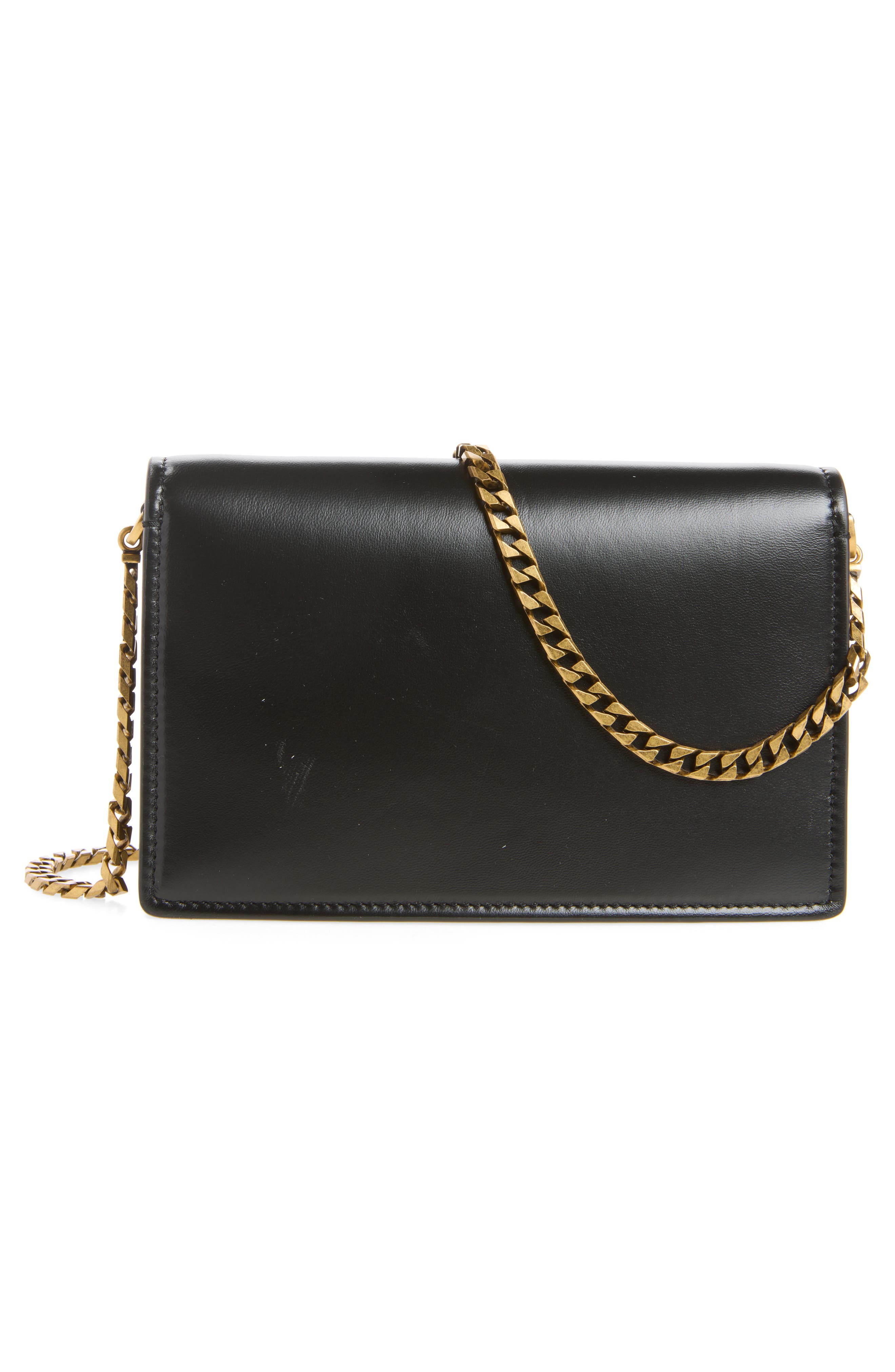 Mini Emblème Lambskin Leather Crossbody Bag, Alternate, color, BLACK-GOLD 82
