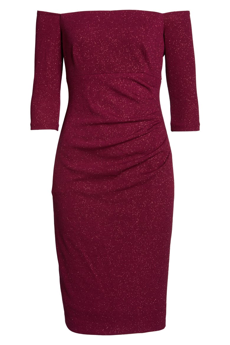 Off the Shoulder Sheath Dress, Alternate, color, WINE