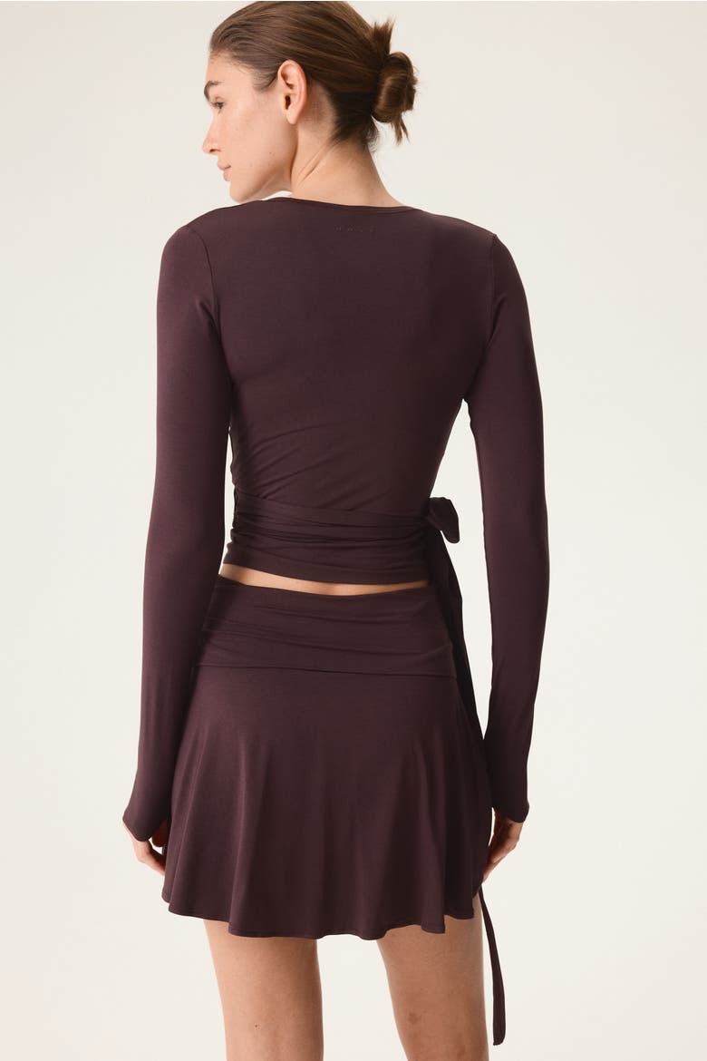 Sports Wrap Top In Modal, Alternate, color, Chocolate plum