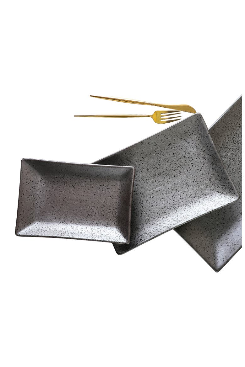 Valencia Porcelain 3-Piece Serving Plate Set, Alternate, color, Metallic Grey