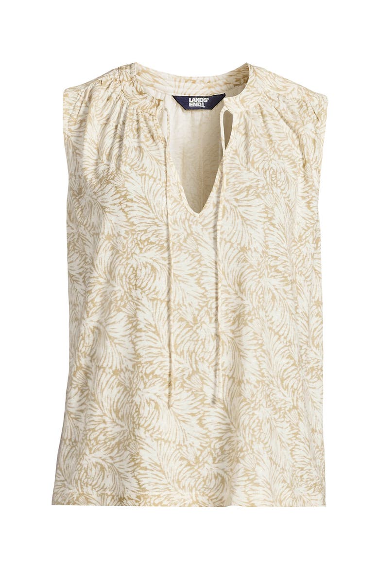 Linen Blend Notch Neck Swing Tank Top, Alternate, color, Champagne Leaf Scroll