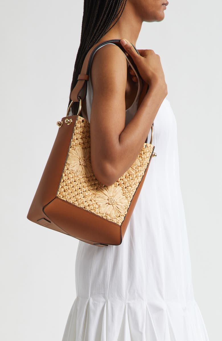 Strathberry Midi Lana Woven Raffia & Leather Bucket Bag, Alternate, color,