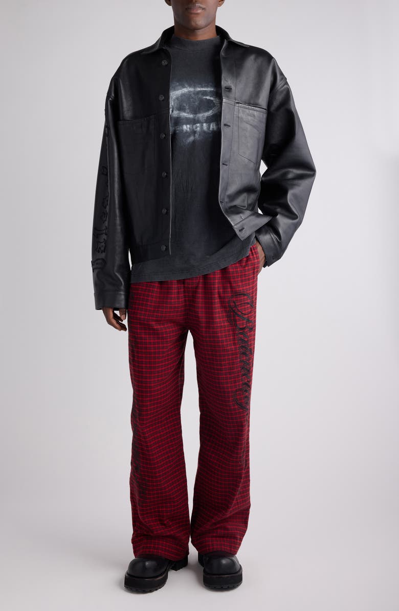 Balenciaga Logo Leather Shirt Jacket, Alternate, color, 1000 Black