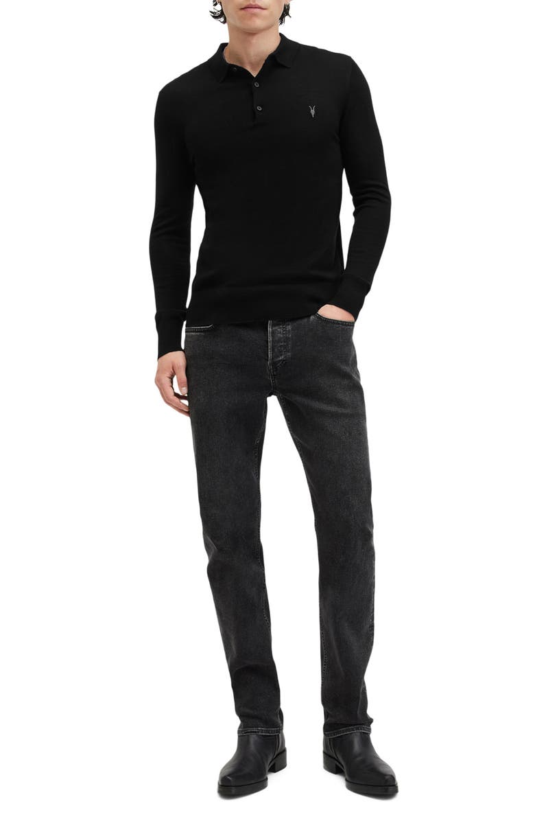 AllSaints Mode Merino Wool Polo Sweater, Alternate, color, Black