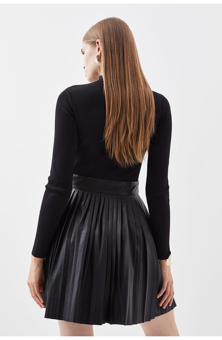 Karen Millen Knitted Top Pleated Skater Dress, Alternate, color, Black