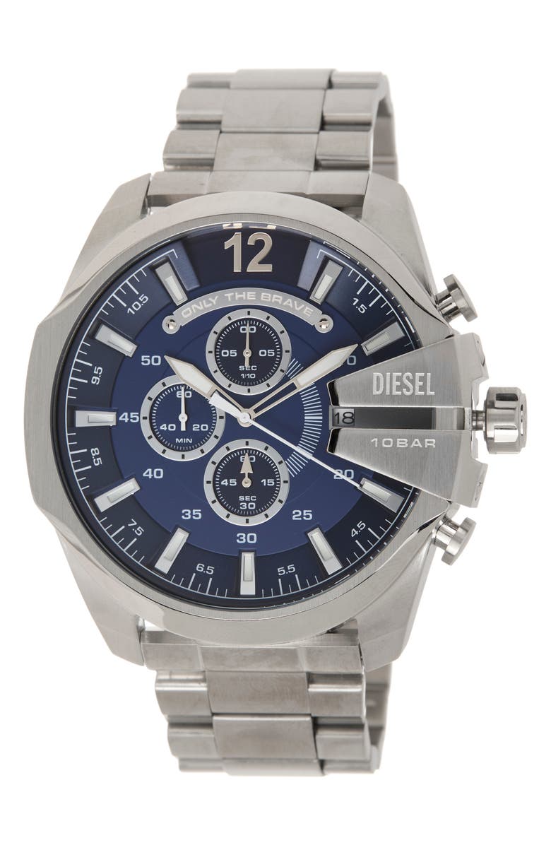 DIESEL<sup>®</sup> Men's Mega Chief Chronograph Bracelet Watch, 51mm, Main, color, Silver