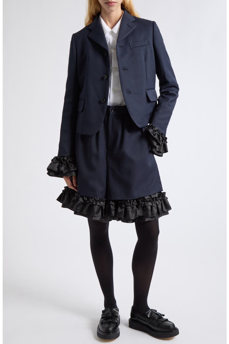 Ruffle Cuff Gabardine Blazer, Alternate, color, NAVY X BLACK