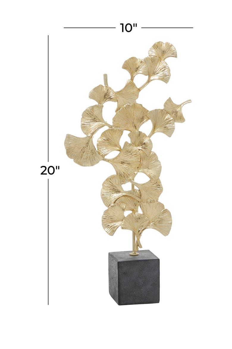 Handmade Floral Sculpture with Black Block BasePolystoneGold, Alternate, color, GOLD