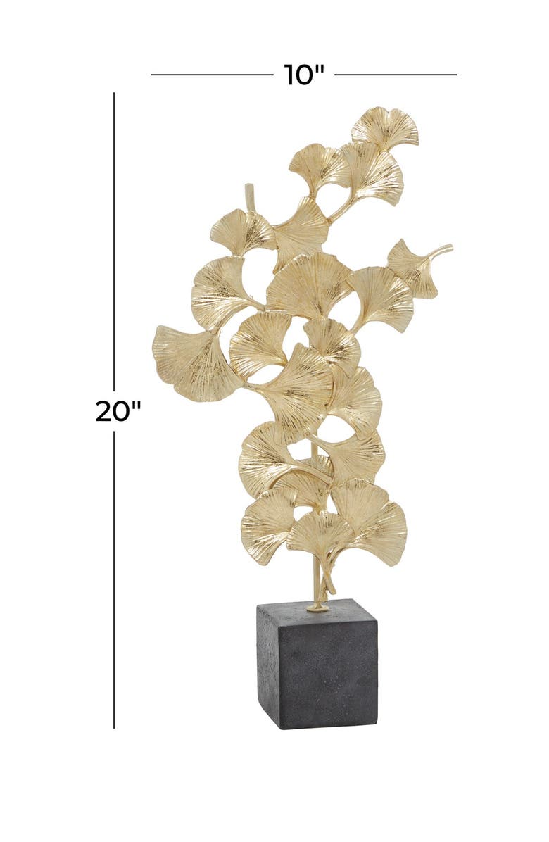 WILLOW ROW Handmade Floral Sculpture with Black Block BasePolystoneGold, Alternate, color,