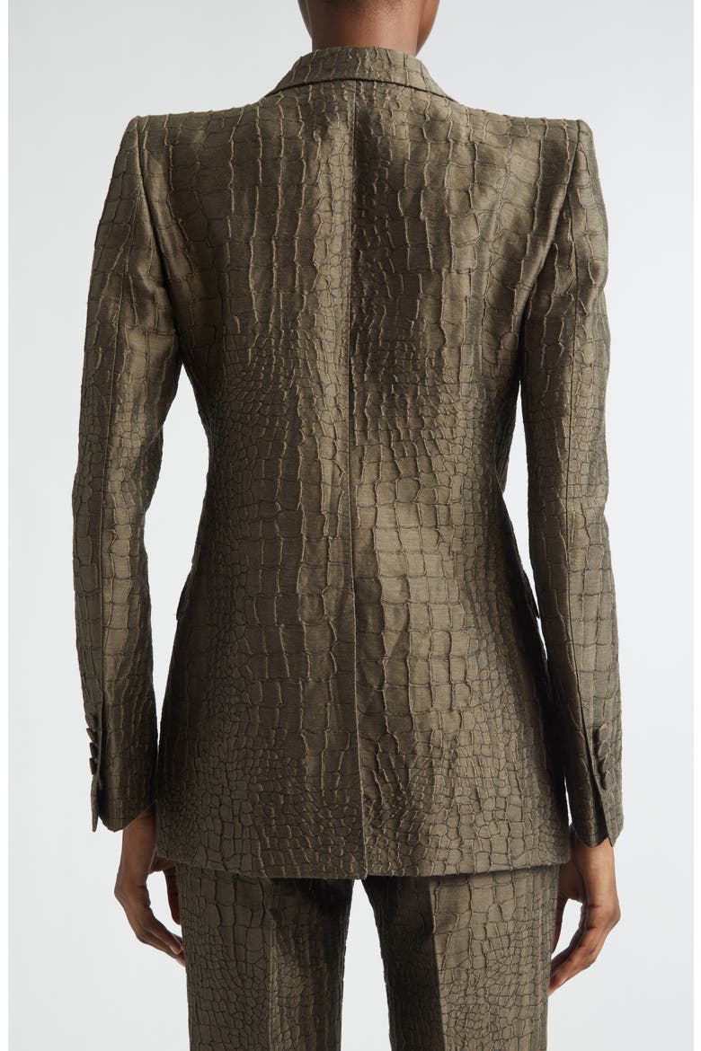 Crocodile Linen & Silk Blend Jacquard Jacket, Alternate, color, OLIVE GREEN