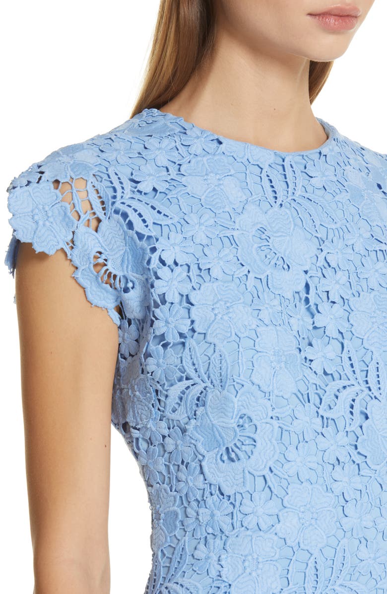 Lela Rose Fitted Floral Guipure Lace Dress, Alternate, color, 