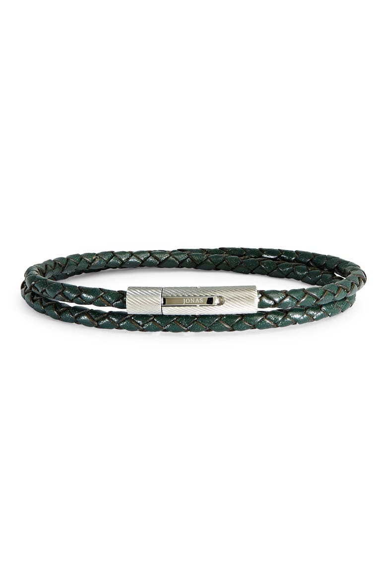 Braided Leather Wrap Bracelet, Main, color, GREEN