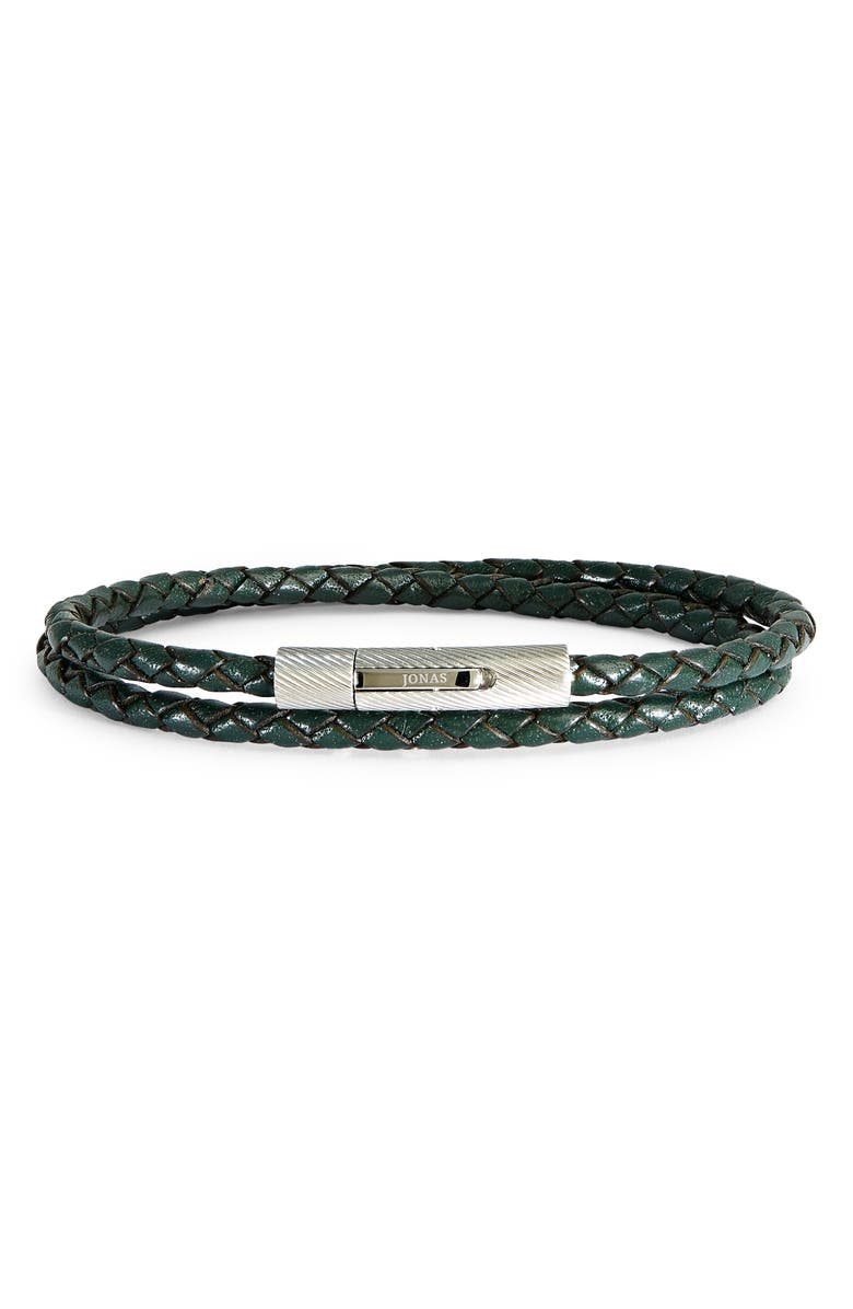 Jonas Studio Braided Leather Wrap Bracelet, Main, color, Green