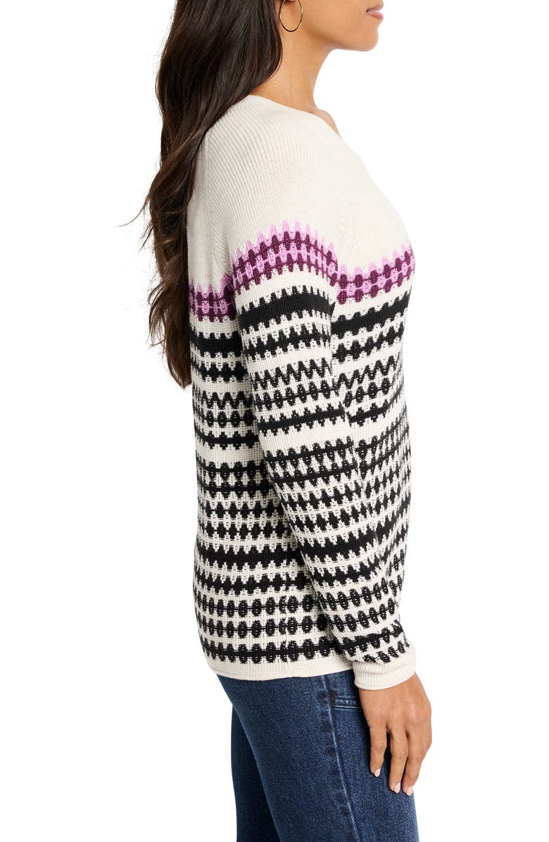 NIC+ZOE Stripe V-Neck Cotton & Cashmere Blend Sweater, Alternate, color, Neutral Multi