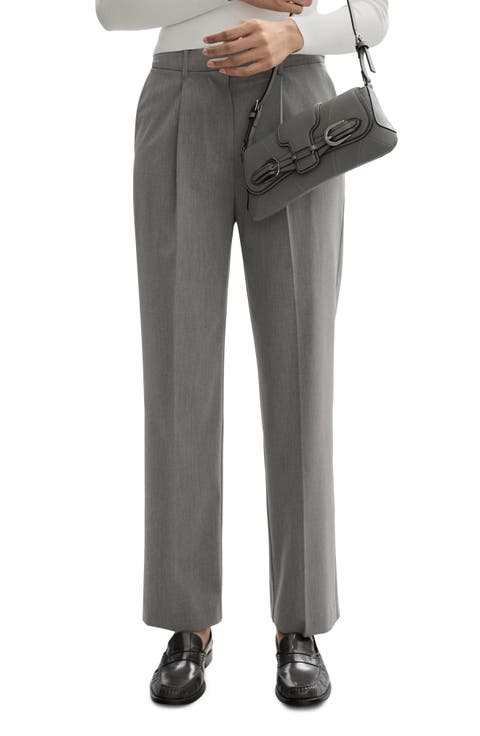 Pleated Straight Leg Ankle Pants