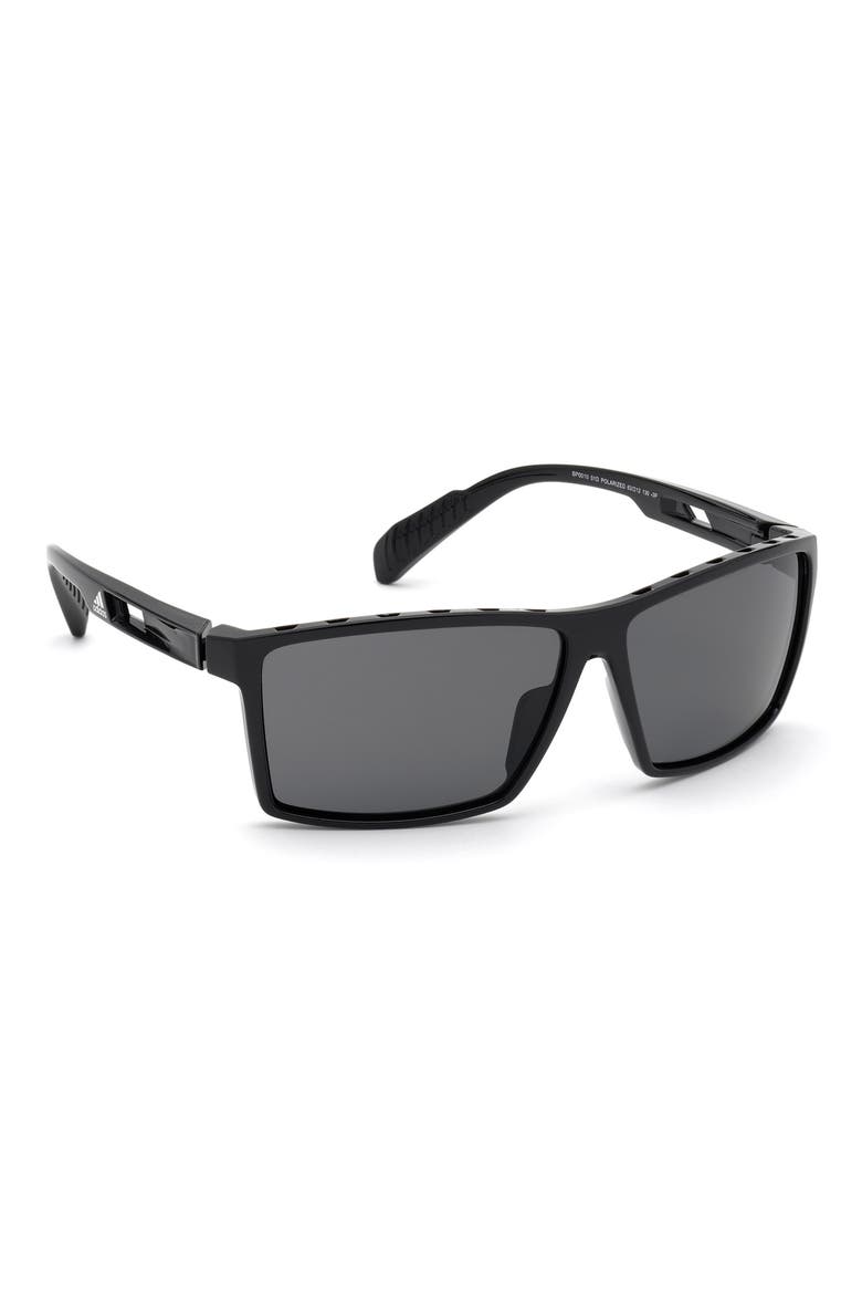 63mm Rectangular Sunglasses, Alternate, color, BLACK / SMOKE POLARIZED LENSES
