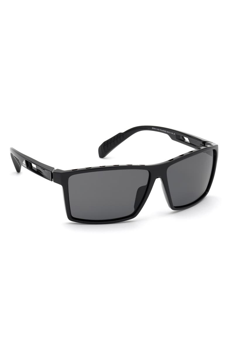 adidas 63mm Rectangular Sunglasses, Alternate, color, Black / Smoke Polarized Lenses