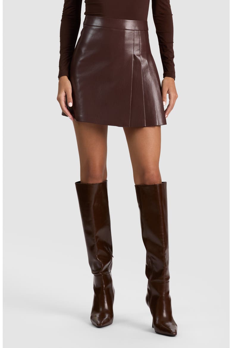 Chara Faux Leather Mixed Media Mock Neck Minidress, Main, color, DARK CHOCOLATE