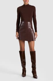 ALICE + OLIVIA Chara Faux Leather Mixed Media Mock Neck Minidress