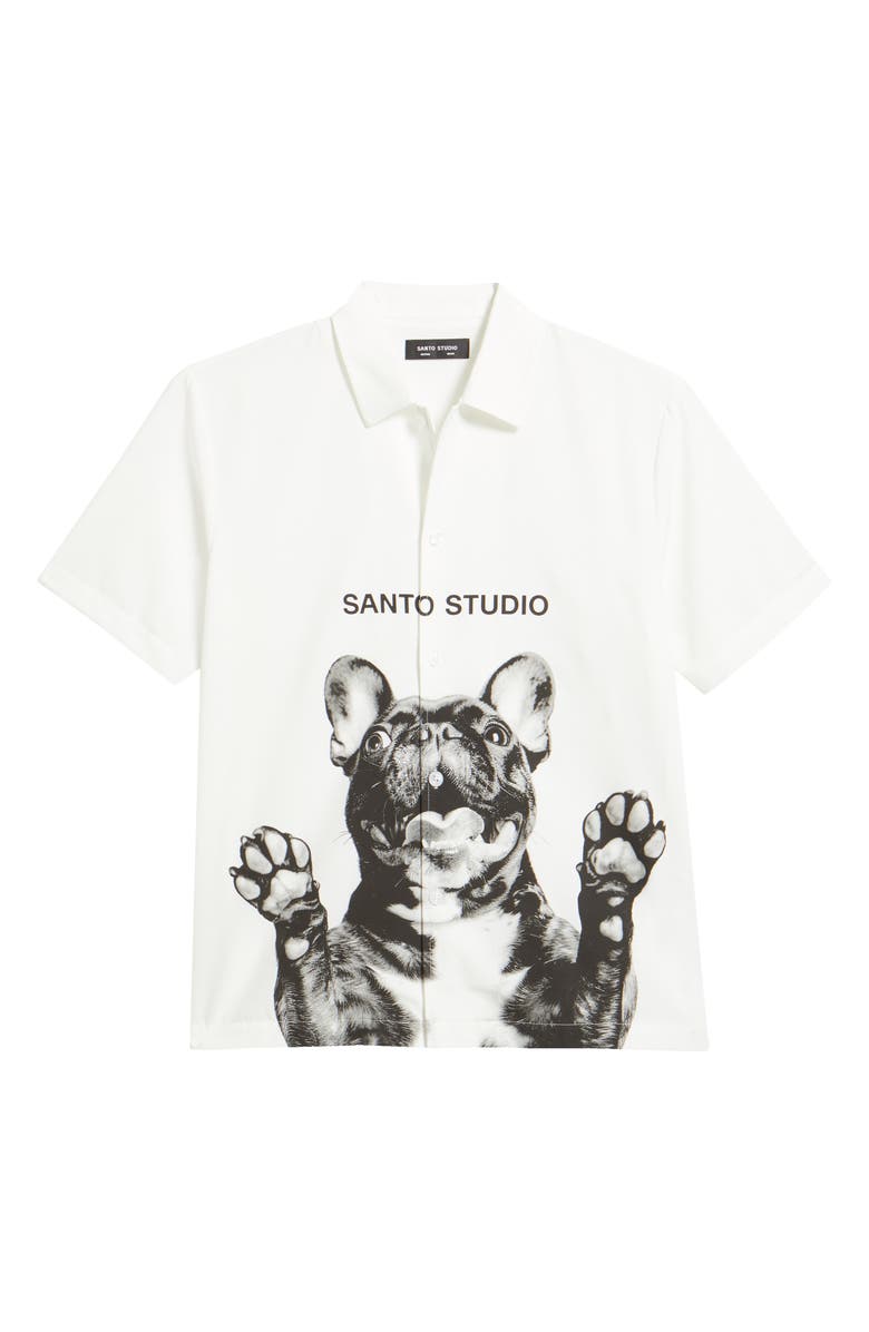 SANTO STUDIO My Dawg Graphic Button-Up Shirt, Alternate, color, White