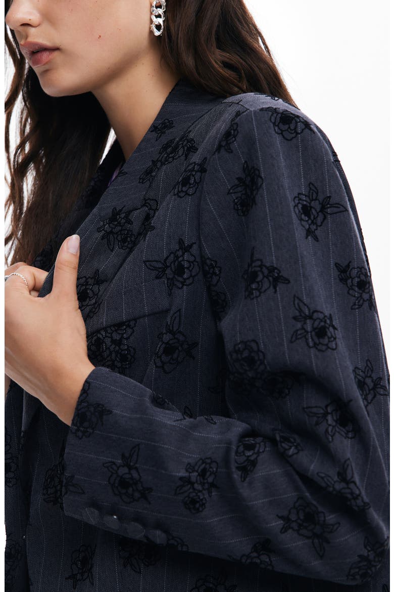 Ame Floral Embroidery Pinstripe Jacket, Alternate, color, BLACK