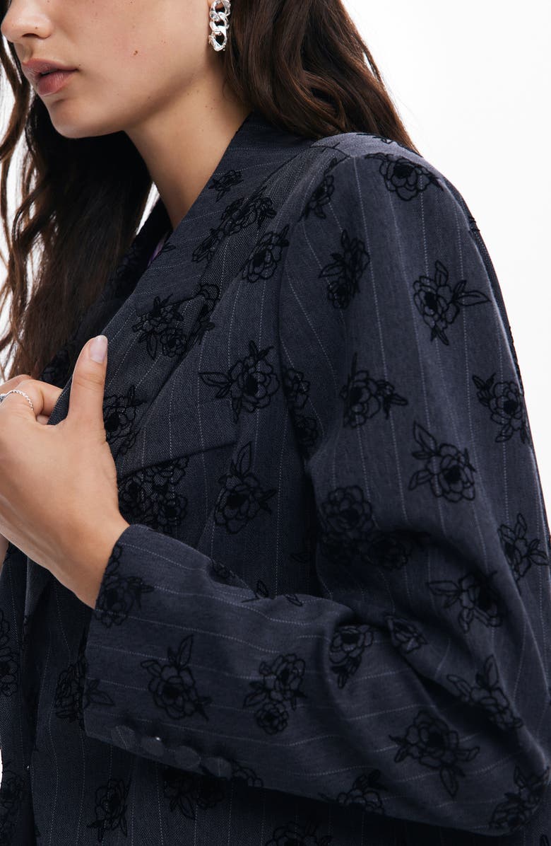 Desigual Ame Floral Embroidery Pinstripe Jacket, Alternate, color,