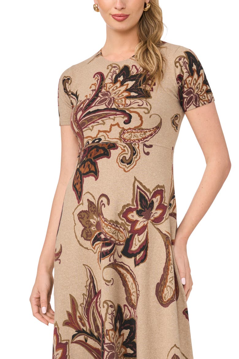 Paisley Print Midi Sweater Dress, Alternate, color, WOODEN