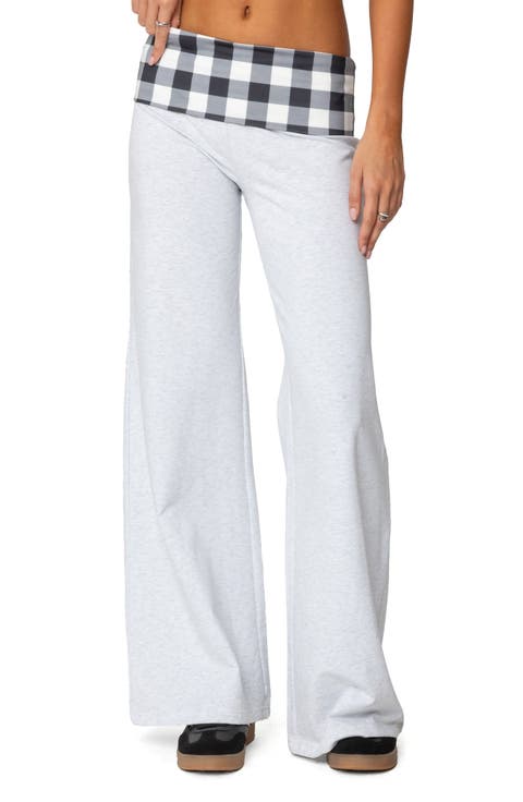 Beth Plaid Wide Leg Foldover Pants