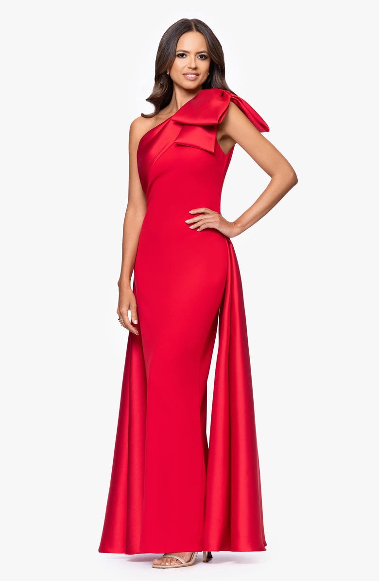 Betsy 
Adam Bow One-Shoulder Mikado Gown, Alternate, color, 