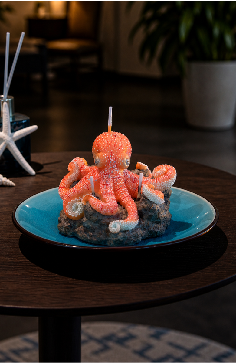 Southlake gifts Octopus on Reef Candle, Alternate, color, Bright Coral / Turquoise