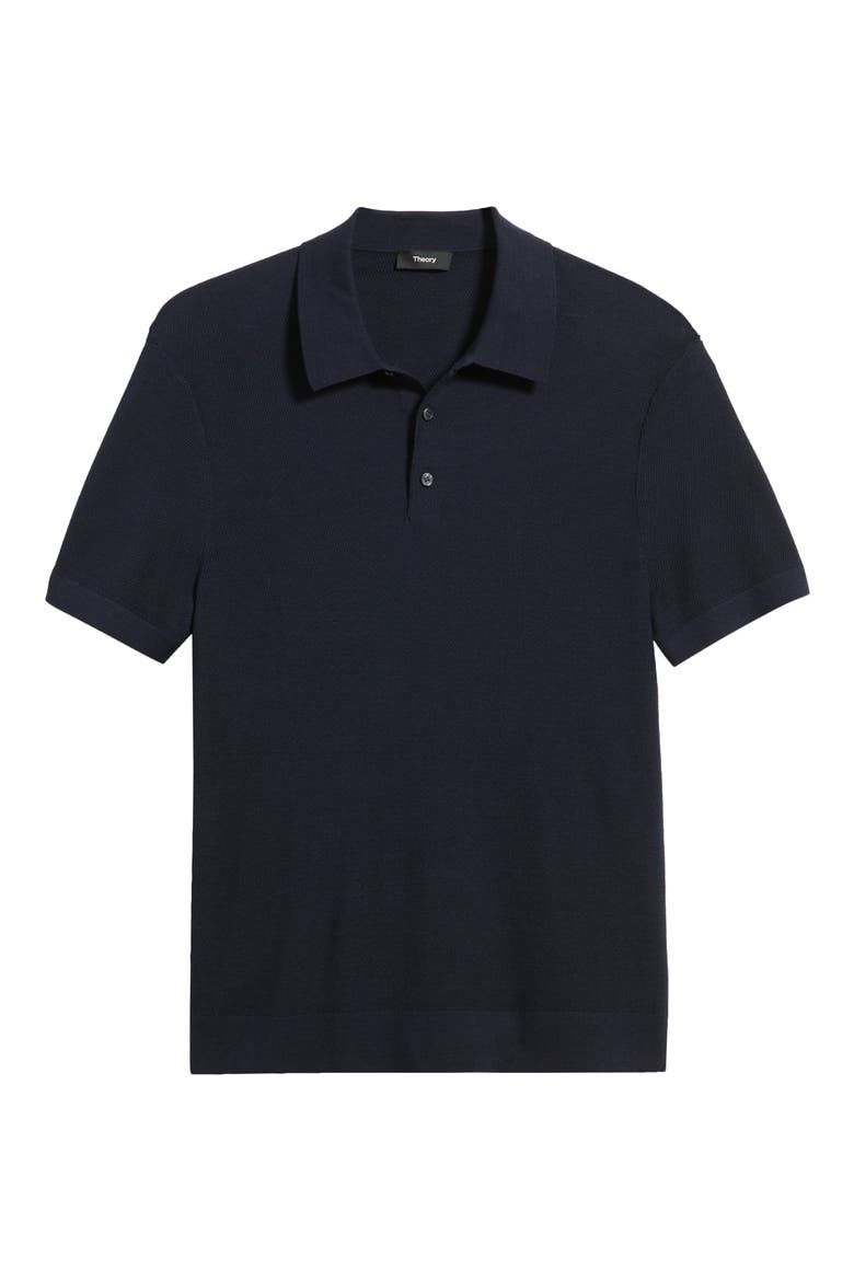 Silk & Cotton Piqué Polo Sweater, Alternate, color, NOCTURNE NAVY