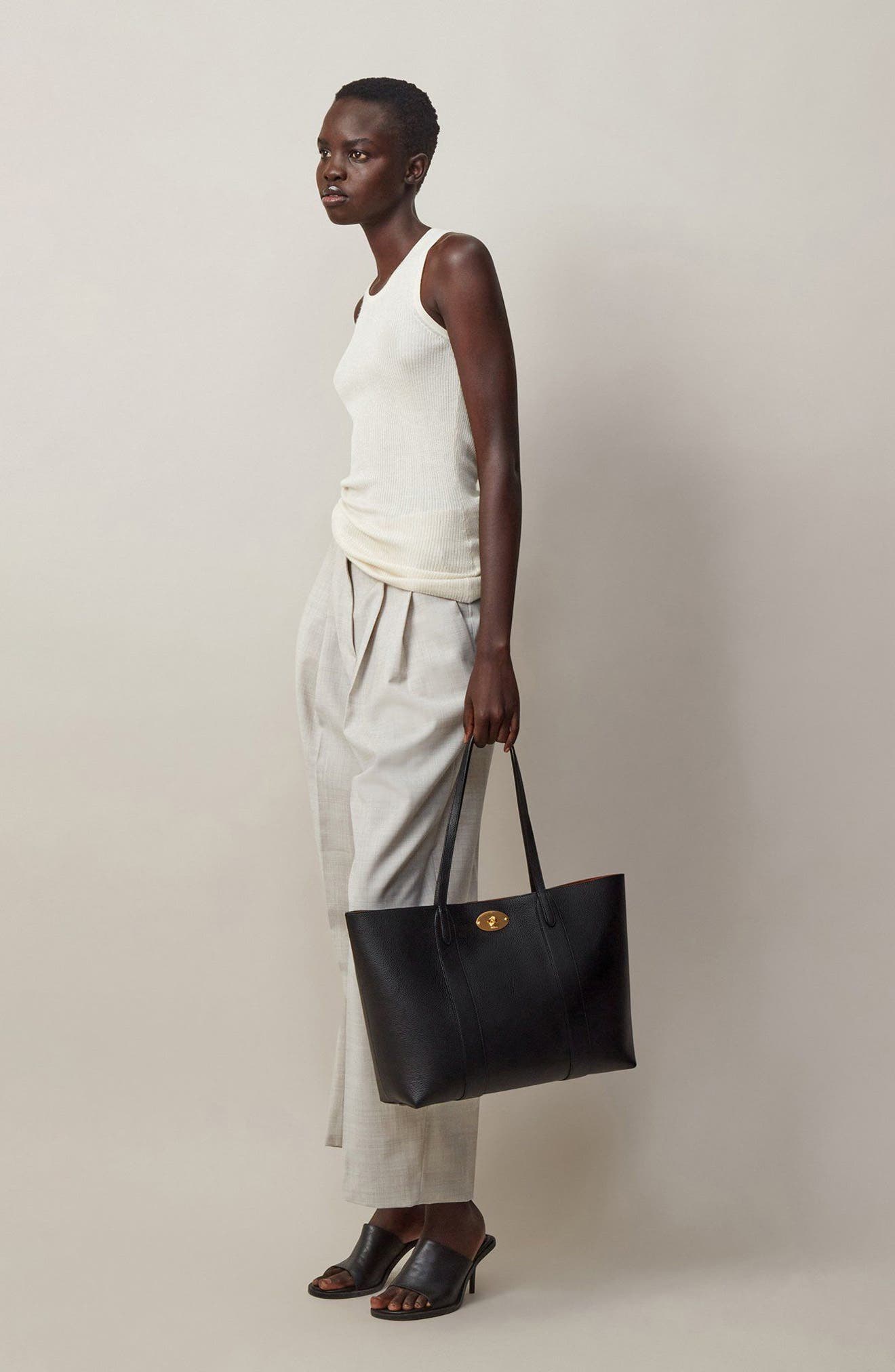 Mulberry Bayswater Leather Tote, Alternate, color, Black/ Oak