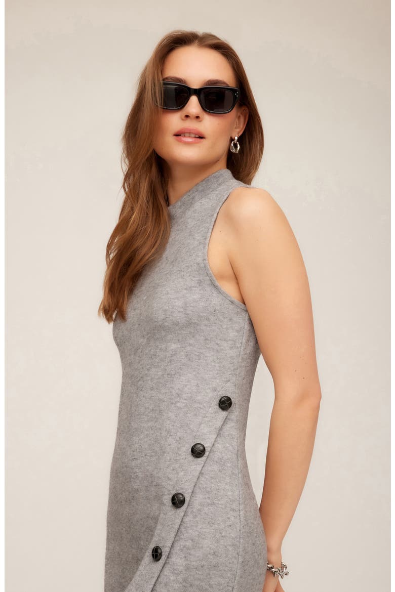 Lauren Button Detail Sleeveless Dress, Alternate, color, GRAY