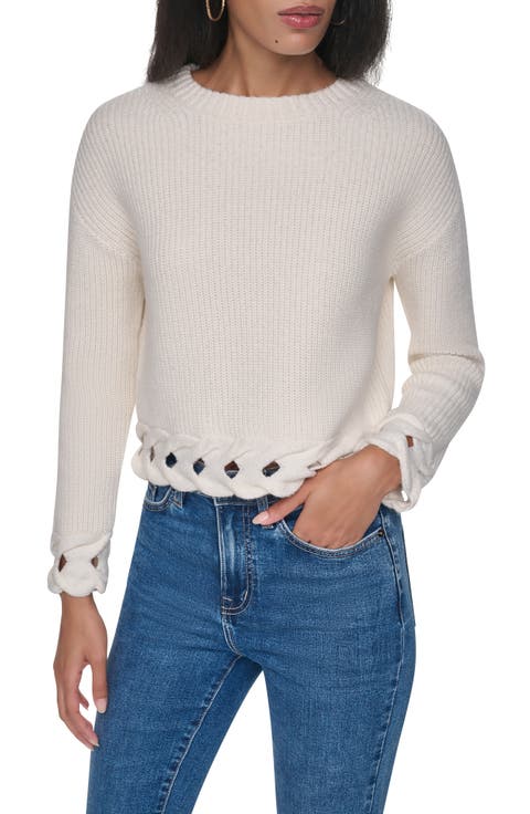 Cable Hem Crewneck Sweater
