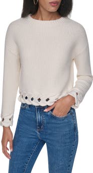 DKNY Cable Hem Crewneck Sweater