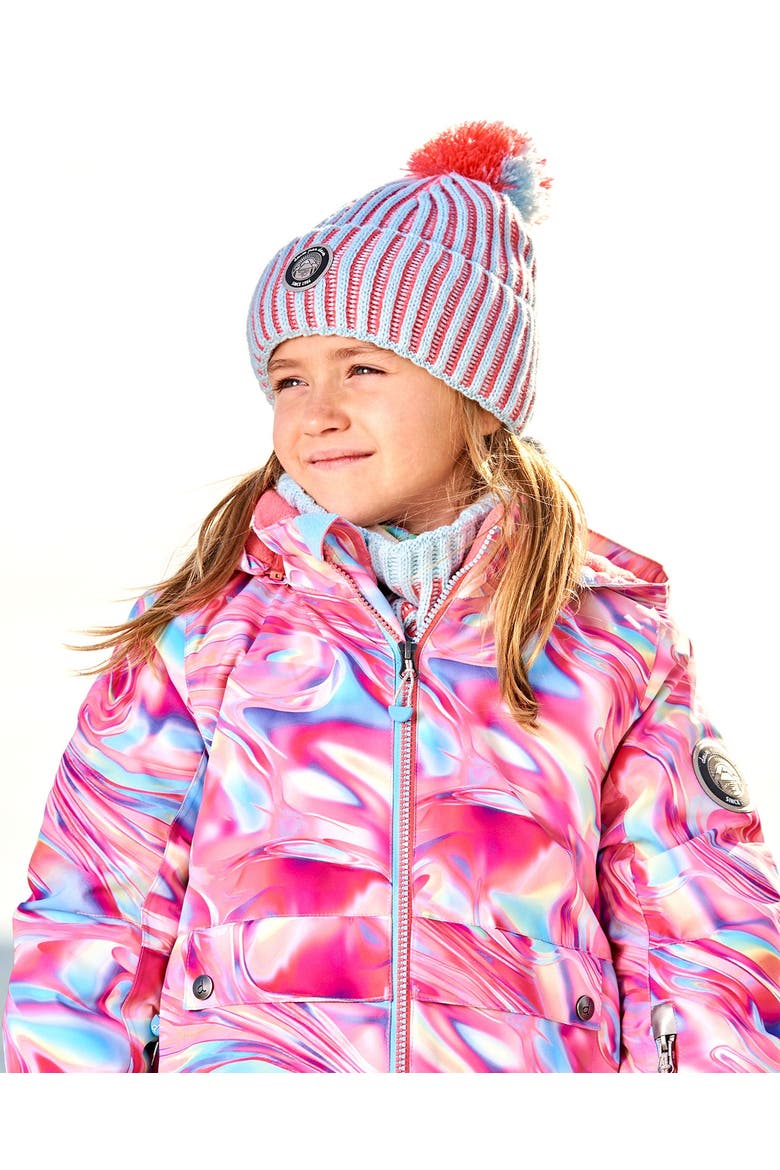 Girl's Knit Hat Air Blue And Coral, Alternate, color, Blue And Coral Stripes