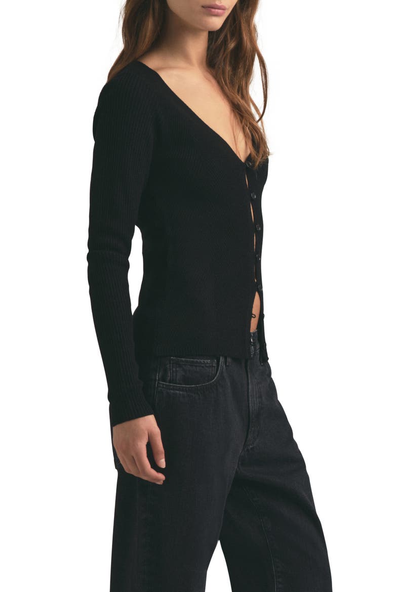 The Serena Rib Merino Wool Cardigan, Alternate, color, BLACK
