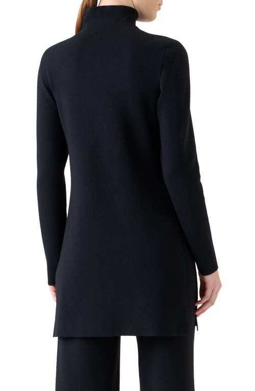 Akris Fine Gauge Cashmere & Silk Tunic Turtleneck Sweater In Blue