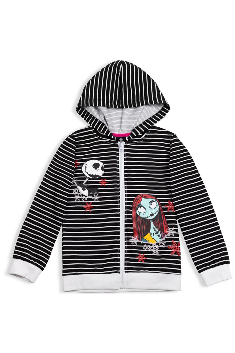 Nightmare Before Christmas Fleece Zip-Up Hoodie, Main, color, Jack Sally Black