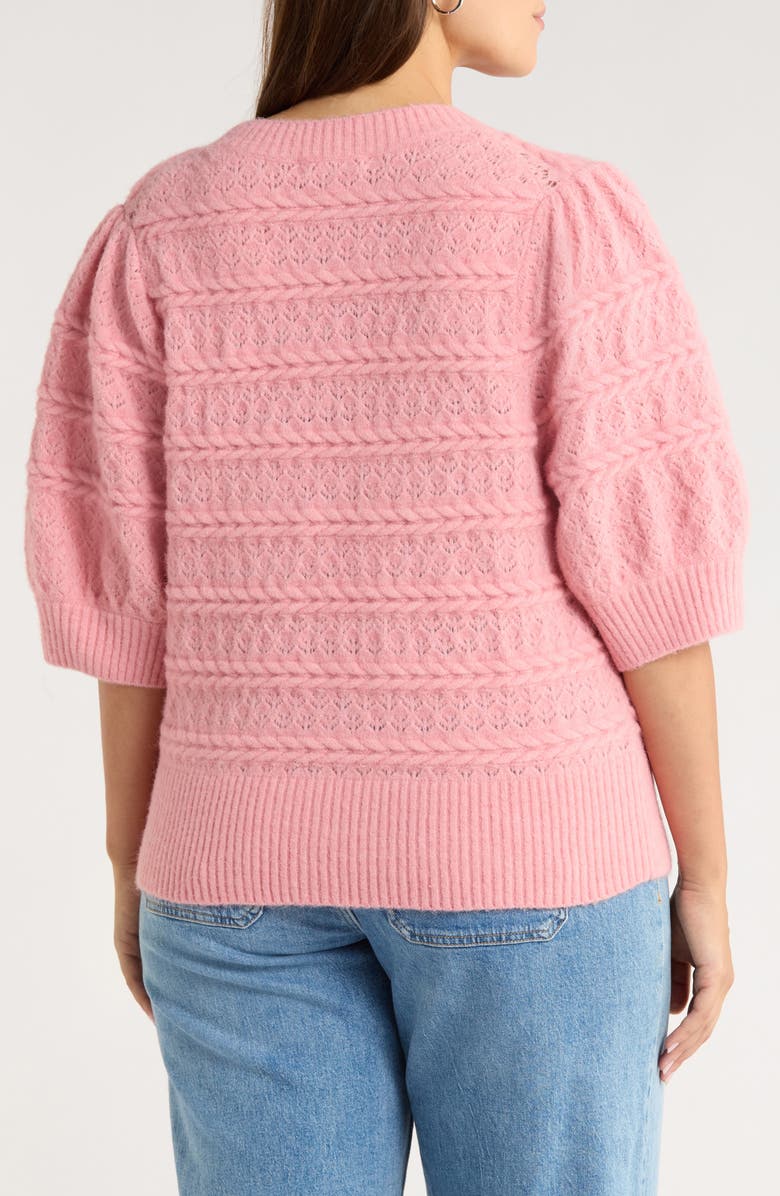 Treasure & Bond Puff Sleeve Cable Stitch Sweater, Alternate, color, Pink Beauty