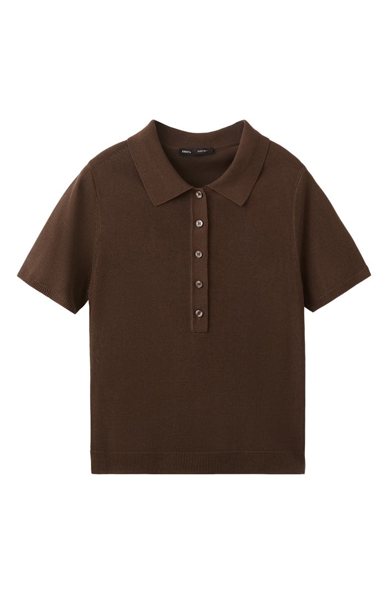 MANGO Short Sleeve Jersey Polo Sweater, Alternate, color, Chocolate
