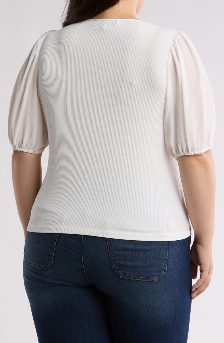 Joie Esme Puff Sleeve Mixed Media Top, Alternate, color, Porcelain