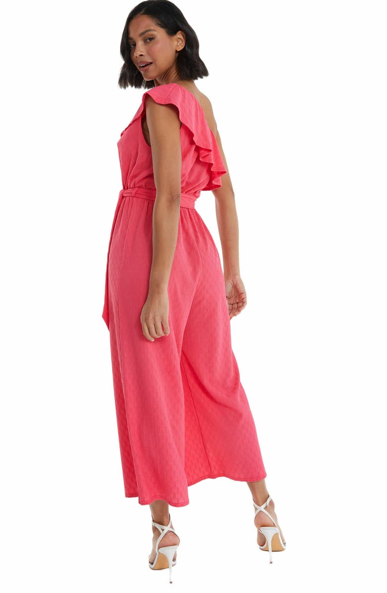 QUIZ Textured One Shoulder Culotte Jumpsuit, Alternate, color, Pink
