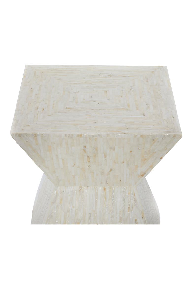 Beige Mother of Pearl Handmade Hourglass Shaped Accent Table, Alternate, color, BEIGE