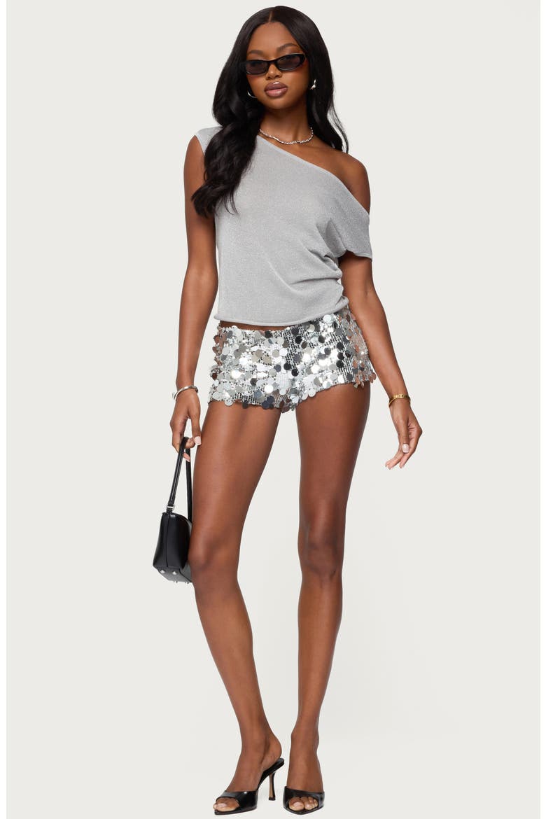 Holly Glitter Off the Shoulder Top, Alternate, color, SILVER