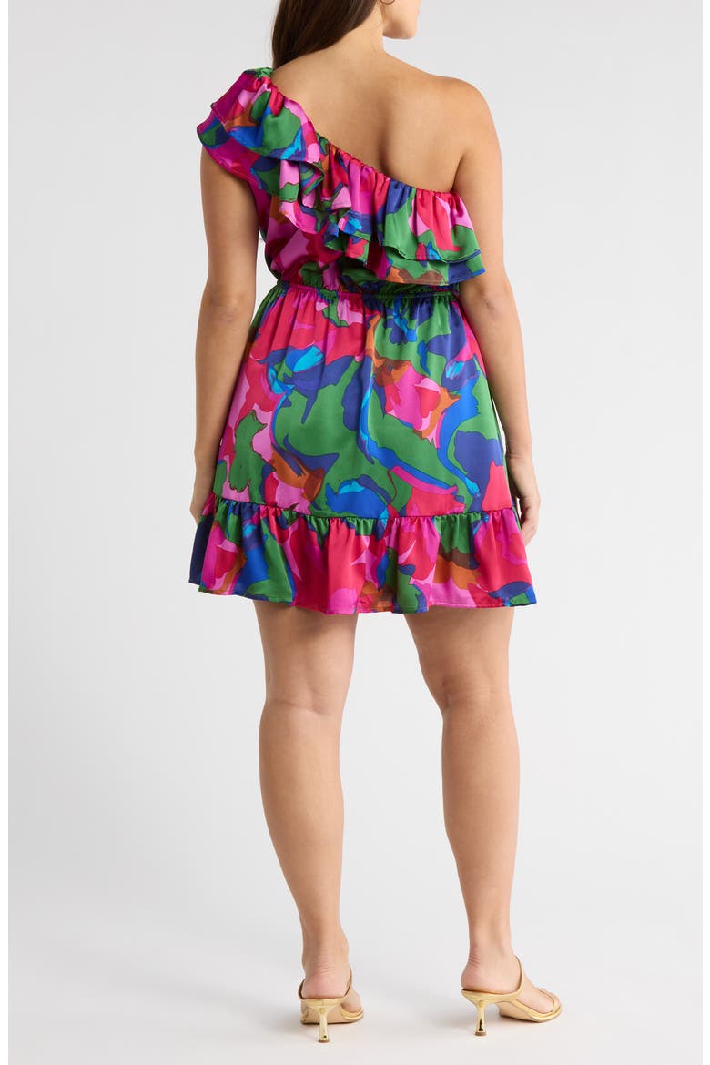 Evolet Floral Print One-Shoulder Minidress, Alternate, color, MAGENTA-MULTI