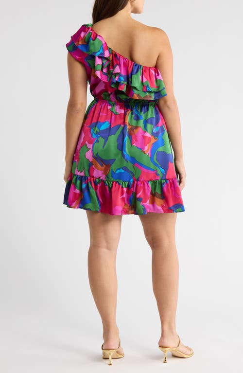 Sugarlips Evolet Floral Print One-shoulder Minidress In Pink